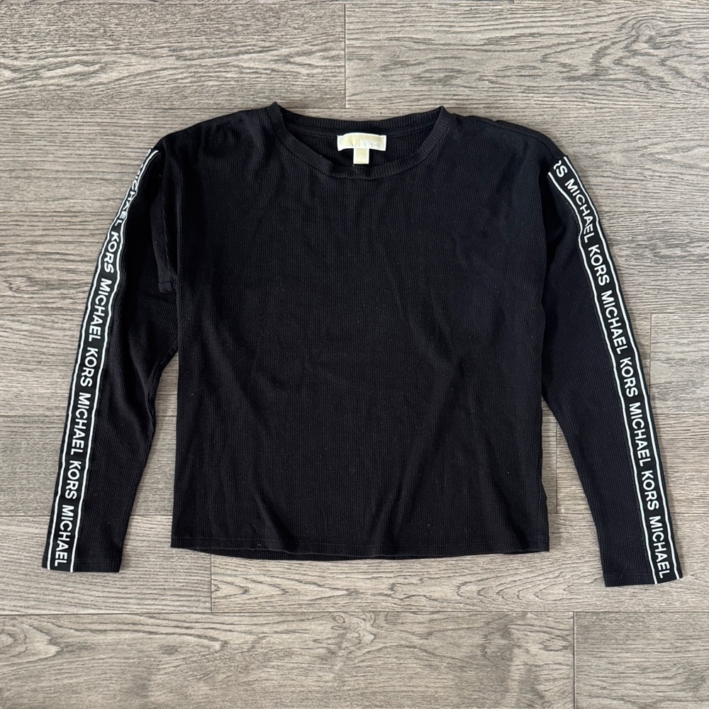 🌼MICHAEL KORS🌼 Black Waffle Knit Logo Tape Top